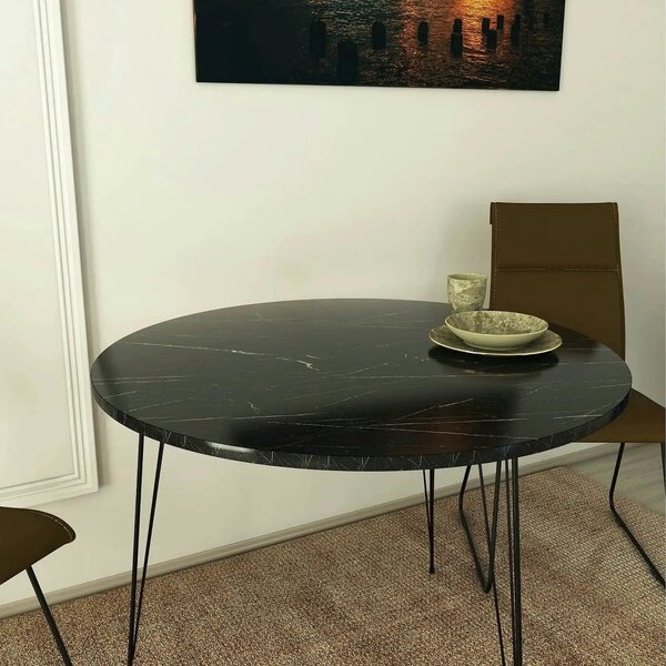 Masa SANDALF, negru cu efect de marmura, PAL melaminat, 90x90x75 cm