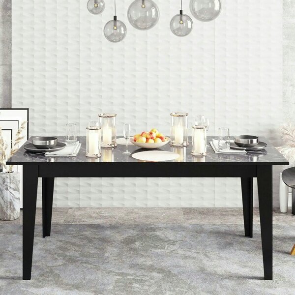 Masa POLK, negru cu efect de marmura, PAL melaminat, 180x90x77 cm