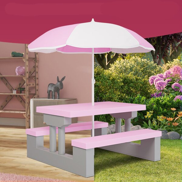 Set de șezut pentru copii cu umbrelă de soare JASMIN, 67x78,5x42,5cm, roz/gri Spielwerk