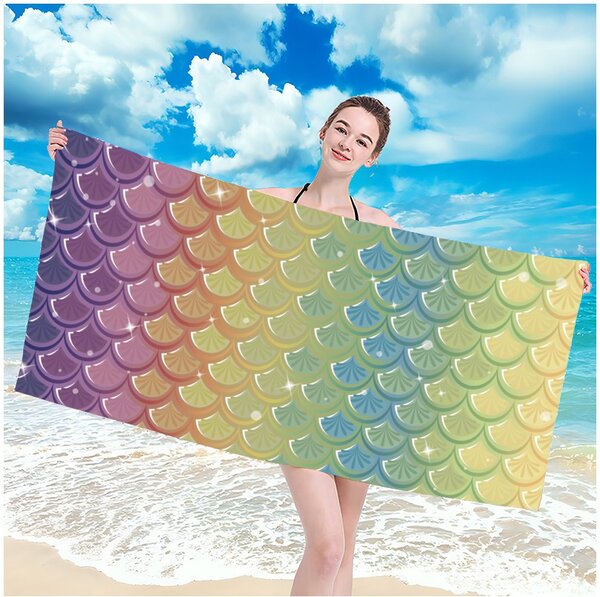 Prosop de plaja cu motiv de solzi de peste colorati 100 x 180 cm