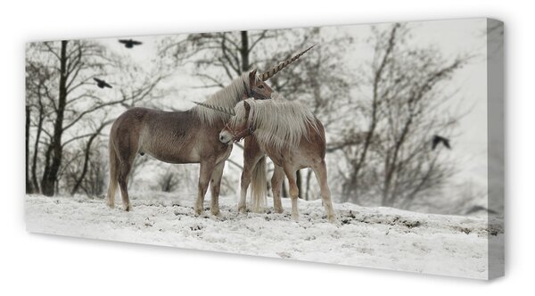 Tablouri canvas Iarna unicorni pădure