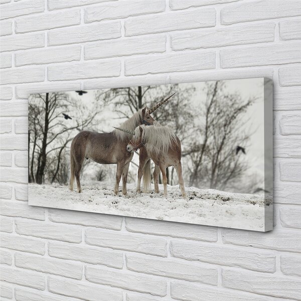 Tablouri canvas Iarna unicorni pădure