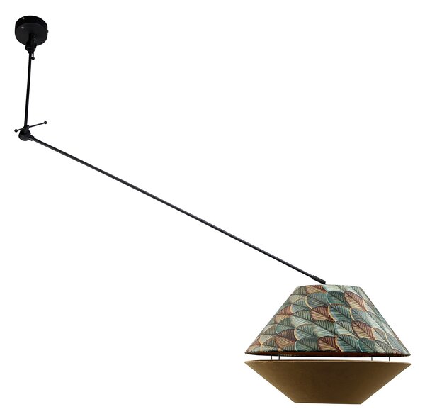 Lampă Pandantiv Negru cu Abajur Dublu din Catifea, Design Frunze și Bej - Blitz