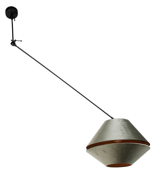 Lampă Pandantiv Negru cu Abajur Dublu din Catifea Verde cu Interior Auriu - Blitz