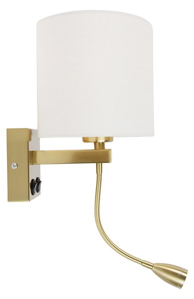 Aplică perete alamă cu abajur oval din in alb 25cm - Brescia Combi
