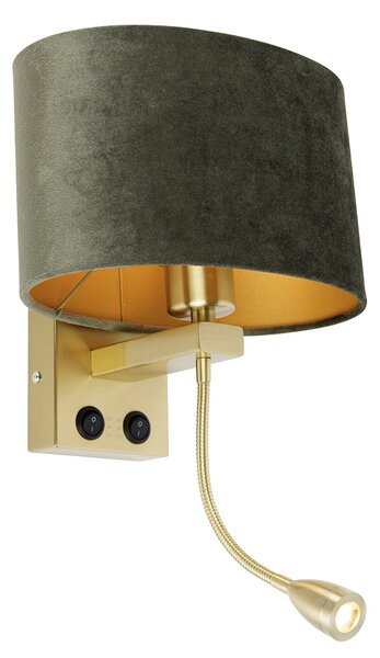 Aplică de perete din alamă cu abajur oval din catifea verde 25cm - Brescia Combi