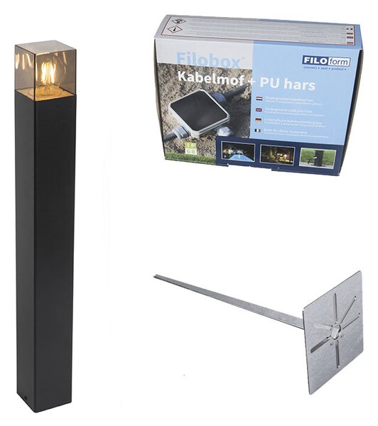 Lampă de exterior de culoare neagră, 70 cm IP44, cu sticlă fum - Danemarca