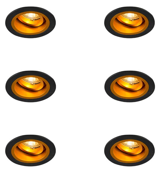 Set de 6 spoturi încastrate rotunde negre cu auriu, rotative și înclinabile - Chuck