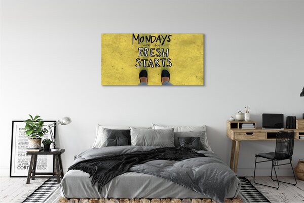 Tablouri canvas Picioare de fundal galben inscripția