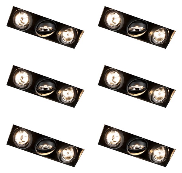 Set de 6 spoturi încastrate negre GU10 AR70 fără ramă cu 3 lumini - Oneon