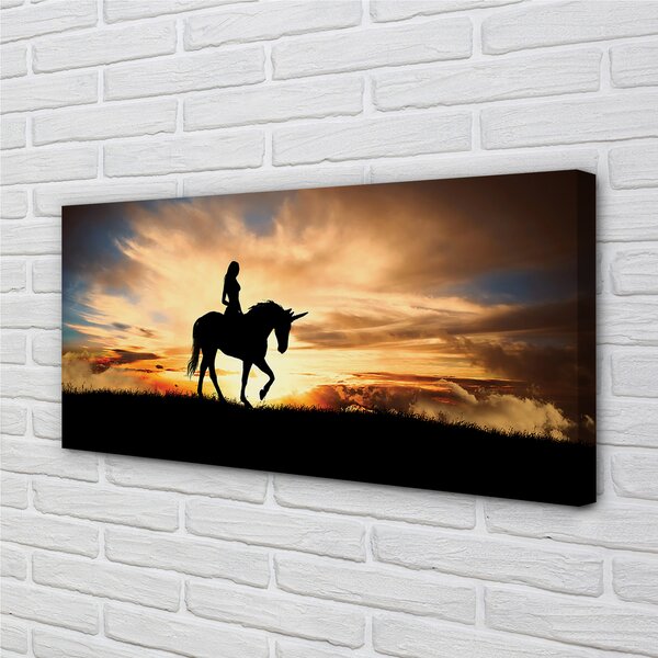 Tablouri canvas Femeia la apus de soare unicorn