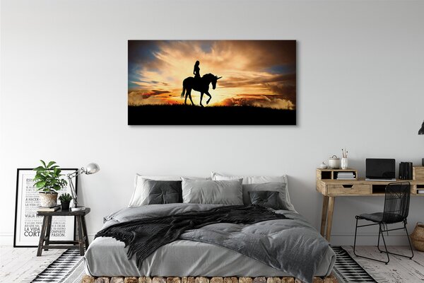 Tablouri canvas Femeia la apus de soare unicorn