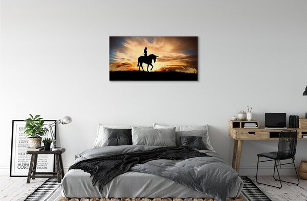 Tablouri canvas Femeia la apus de soare unicorn