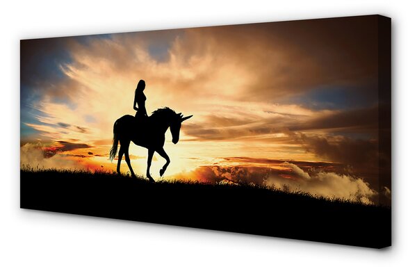 Tablouri canvas Femeia la apus de soare unicorn