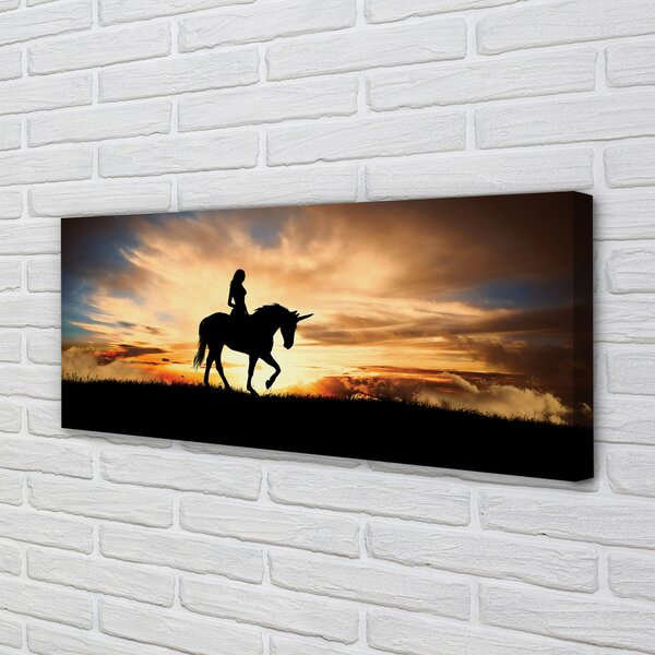 Tablouri canvas Femeia la apus de soare unicorn