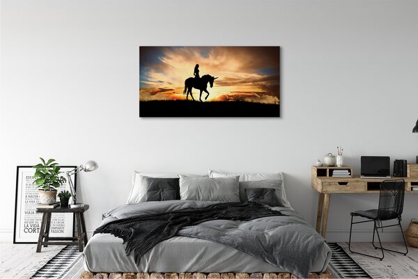 Tablouri canvas Femeia la apus de soare unicorn