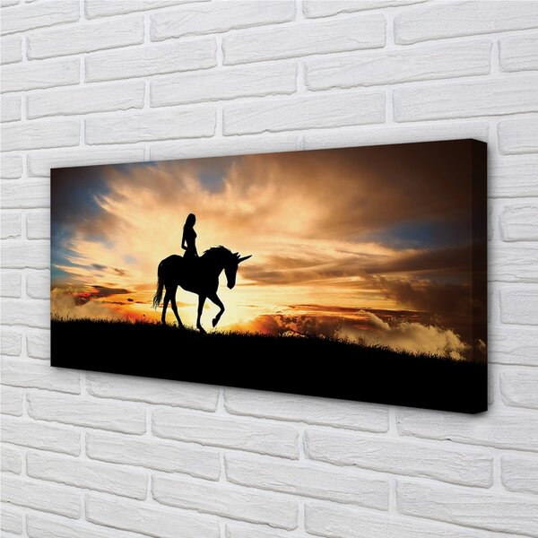 Tablouri canvas Femeia la apus de soare unicorn