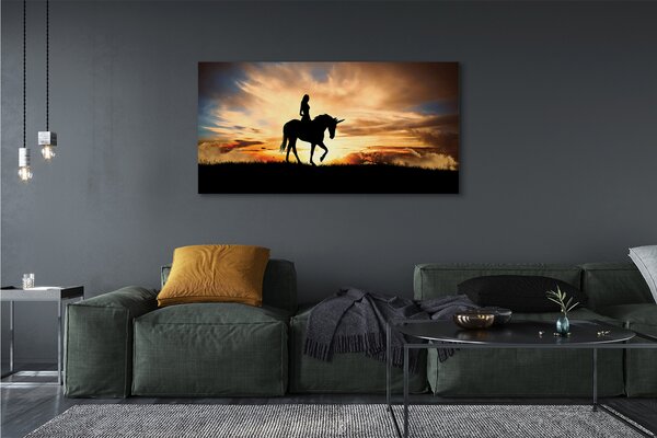 Tablouri canvas Femeia la apus de soare unicorn