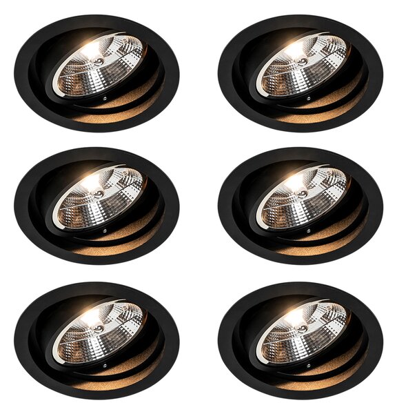 Set 6 becuri Spot modern încastrat negru reglabil - Chuck 111