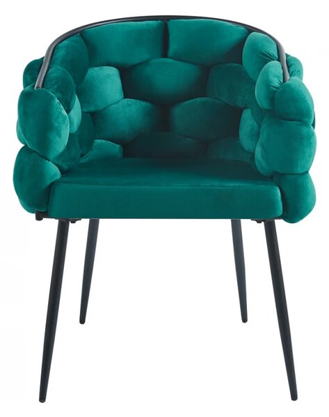 Scaun dining, tapiterie catifea, cadru metalic negru, Verde