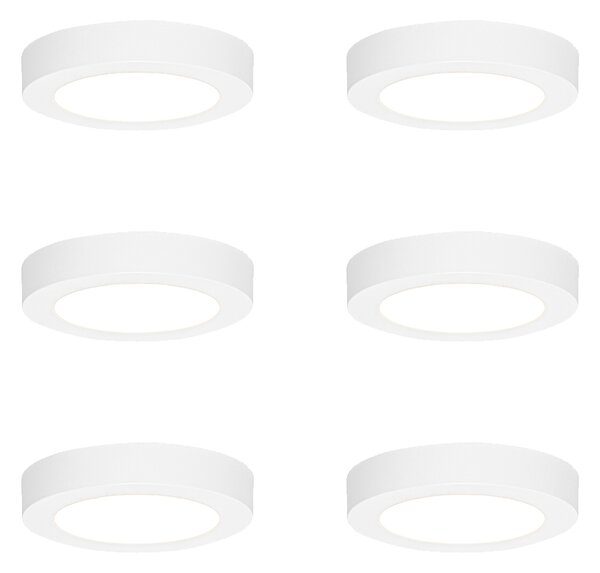 Set de 6 spoturi încastrate sau montate la suprafață albe 14 cm incl. LED Diminuare în 3 pași până la cald cu comutator DIP - Trans