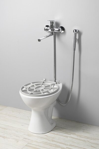 Aqualine Aqualine, Chiuvetă de sine stătătoare din ceramică cu grătar 36x47 cm, gunoi spate, alb, VKS02