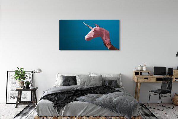 Tablouri canvas origami unicorn roz