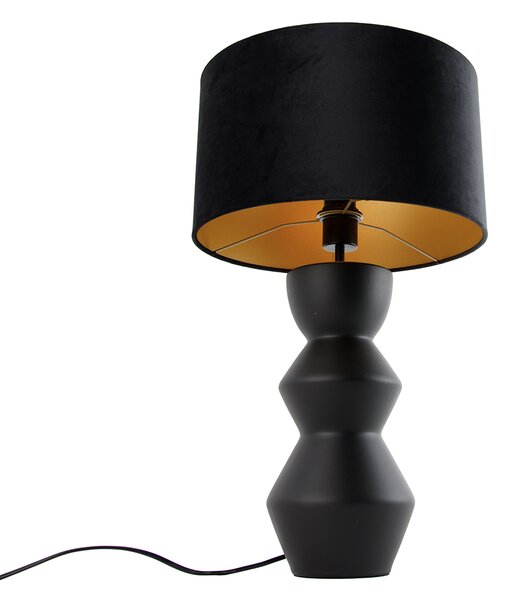 Lampă de masă de design cu abajur negru din catifea, negru cu auriu, 35 cm - Alisia