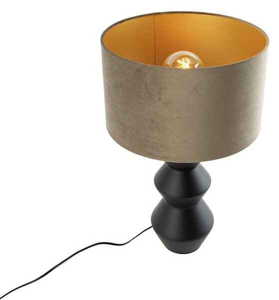 Lampă de masă de design cu abajur din catifea neagră Taupe cu auriu 35 cm - Alisia