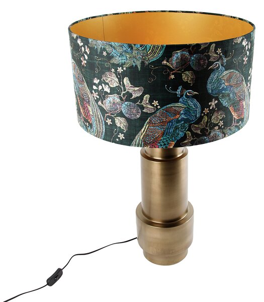 Lampă de masă cu abajur din catifea bronz verde smarald cu auriu 50 cm - Bruut