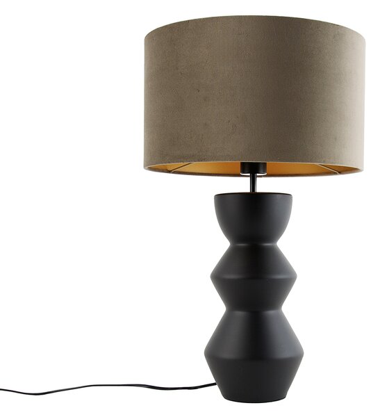 Lampă de masă de design cu abajur din catifea neagră Taupe cu auriu 35 cm - Alisia