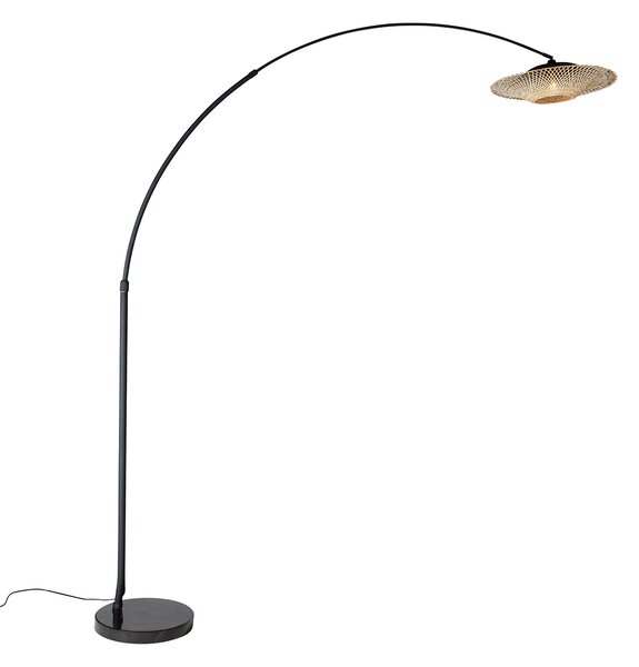 Lampa de podea modernă arcuită neagră cu abajur oriental și bambus 50 cm - XXL Rina