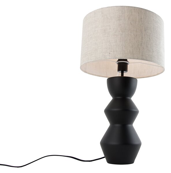 Lampă de masă de design cu abajur din stofă neagră gri deschis 35 cm - Alisia