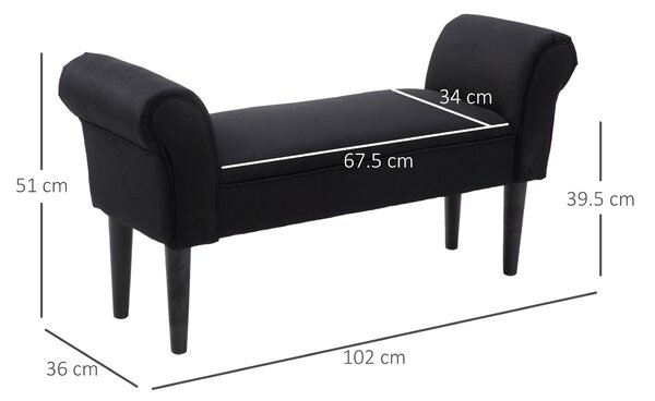 HOMCOM Bancă de Capăt de Pat cu Cotiere Rulate, Bancă Căptușită pentru Dormitor, 102x36x51 cm, Negru | Aosom Romania