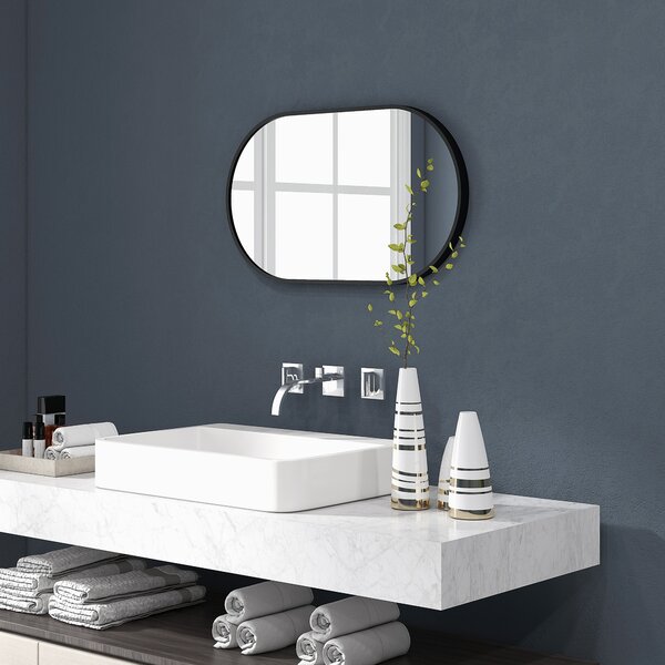 HOMCOM Oglindă ovală murală cu cadru din aluminiu stil minimalist montaj vertical sau orizontal cu 3 cârlige 40 x 70 cm negru | Aosom Romania