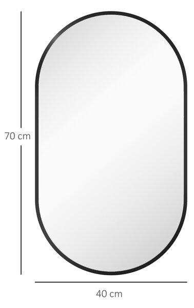 HOMCOM Oglindă ovală murală cu cadru din aluminiu stil minimalist montaj vertical sau orizontal cu 3 cârlige 40 x 70 cm negru | Aosom Romania