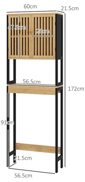 HOMCOM Dulap Baie cu Economie de Spațiu, Dulap Deasupra Toaletei cu 2 Uși și Raft Deschis, 60x21,5x172 cm, Lemn Natural | Aosom Romania
