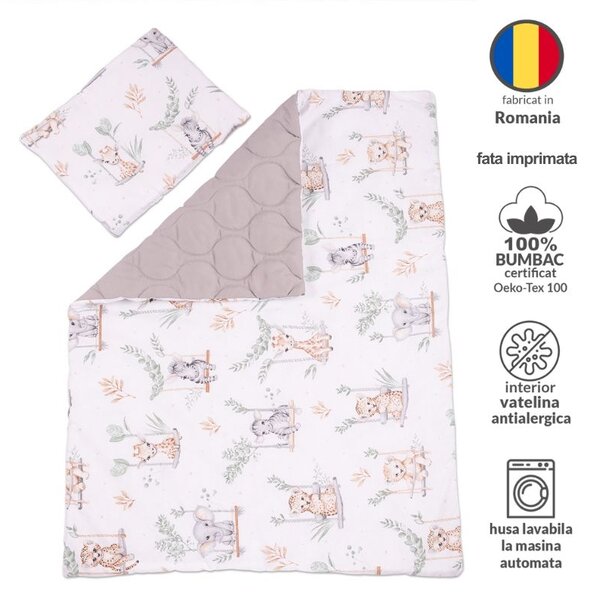 Set lenjerie matlasata 5 piese Kidizi On The Swing, include perna, plapumioara, aparatoare si cearceaf