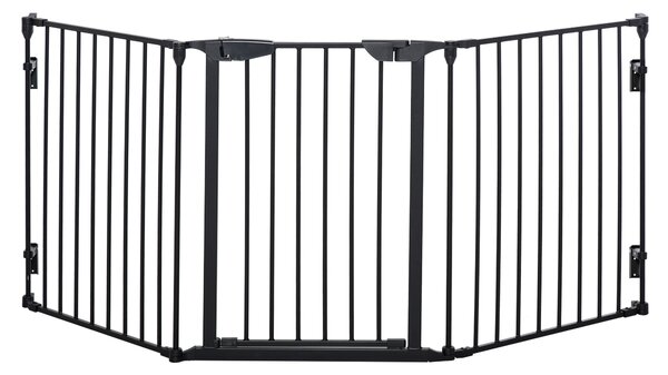 PawHut Poartă Metalică de Siguranță, Barieră pentru Câini cu Sistem de Autoînchidere, Reglabilă și Pliabilă, 180x3x74.5 cm, Negru | Aosom Romania
