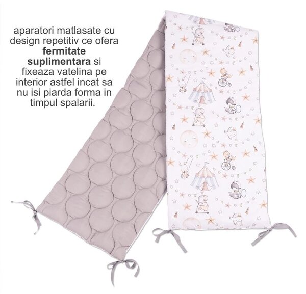 Set lenjerie matlasata 5 piese Kidizi Circus, include perna, plapumioara, aparatoare si cearceaf