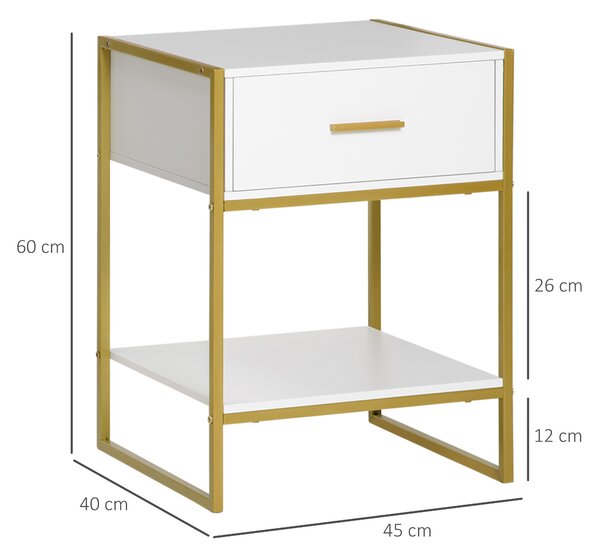 HOMCOM Set din 2 Noptiere Moderne, Noptiere cu Raft și Sertar, Organizatoare de Depozitare pentru Dormitor, 45x40x60 cm, Alb | Aosom Romania