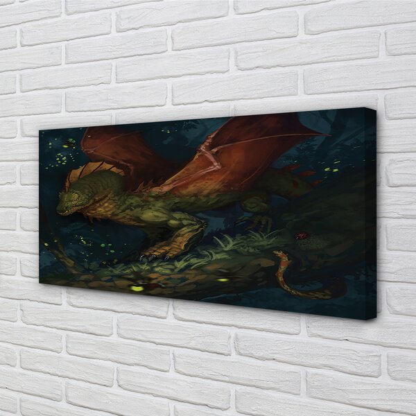 Tablouri canvas dragon verde în pădure