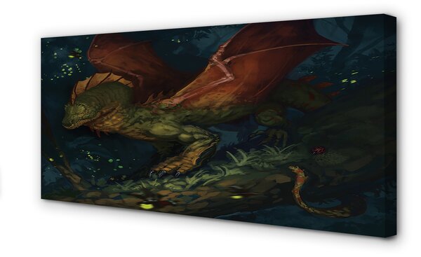 Tablouri canvas dragon verde în pădure