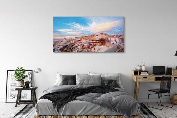 Tablouri canvas Grecia Panorama apus de soare oraș