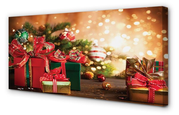 Tablouri canvas Cadouri de Crăciun lumini de ornamente