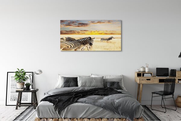 Tablouri canvas Zebre câmp apus de soare