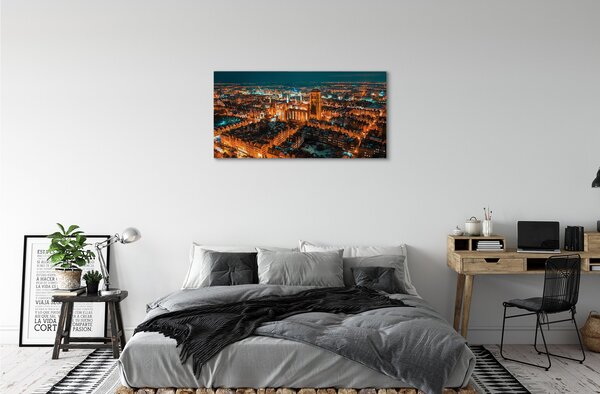 Tablouri canvas panorama de noapte a bisericii Gdańsk