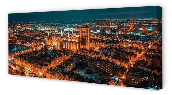 Tablouri canvas panorama de noapte a bisericii Gdańsk