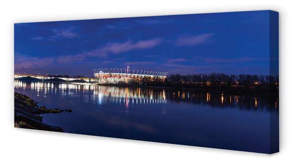 Tablouri canvas Varșovia stadion pod râu noapte