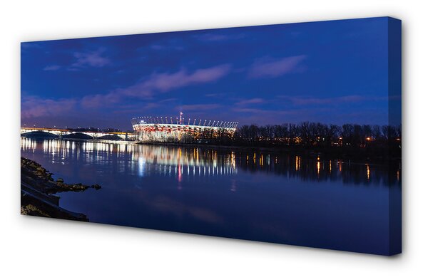 Tablouri canvas Varșovia stadion pod râu noapte